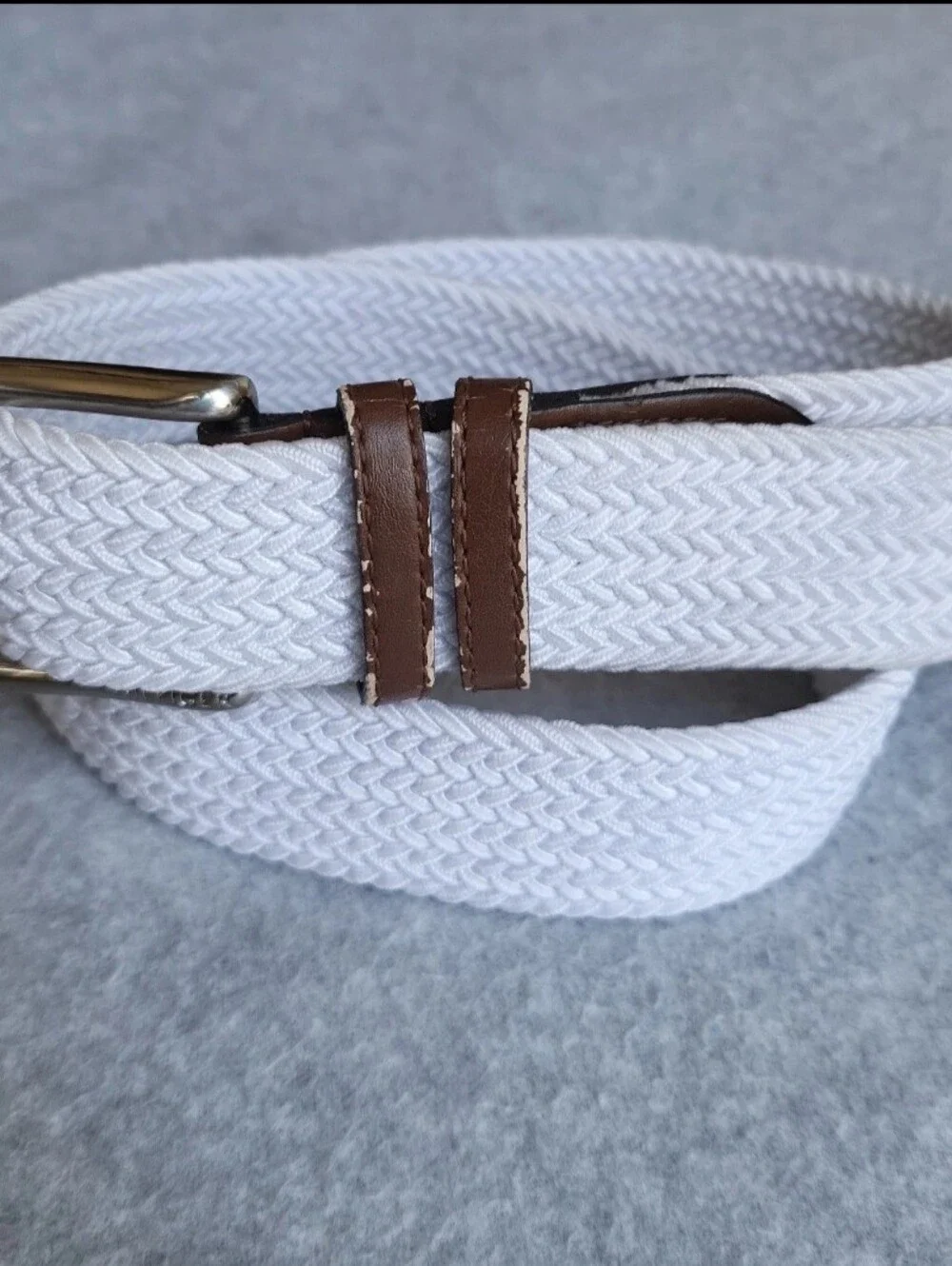 Tommy Hilfiger Belt Mens Small 32-34 White Elastic Canvas Bonded Leather Stretch